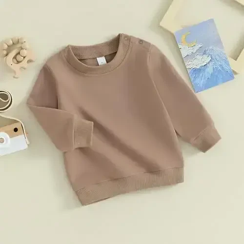 Tsseiatte Toddler Baby Boy Girl Long Sleeve Crewneck Pullover Sweatshirt Sweater Outfits Solid Color Casual Clothes - 7