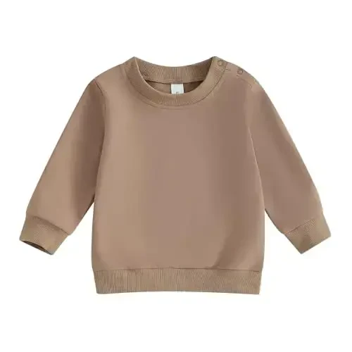Tsseiatte Toddler Baby Boy Girl Long Sleeve Crewneck Pullover Sweatshirt Sweater Outfits Solid Color Casual Clothes - TSSEIATTE