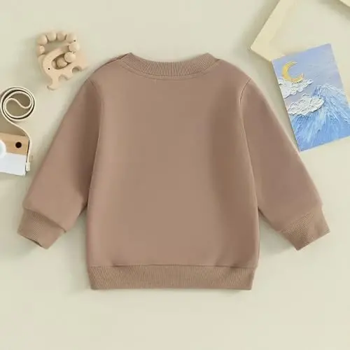 Tsseiatte Toddler Baby Boy Girl Long Sleeve Crewneck Pullover Sweatshirt Sweater Outfits Solid Color Casual Clothes - 3
