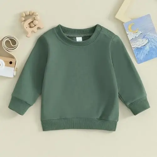 Tsseiatte Toddler Baby Boy Girl Long Sleeve Crewneck Pullover Sweatshirt Sweater Outfits Solid Color Casual Clothes - 2