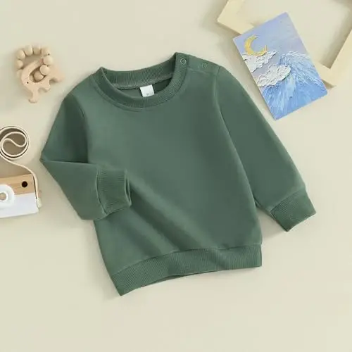 Tsseiatte Toddler Baby Boy Girl Long Sleeve Crewneck Pullover Sweatshirt Sweater Outfits Solid Color Casual Clothes - 7