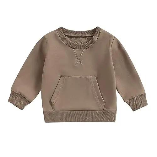 Tsseiatte Toddler Baby Boy Girl Long Sleeve Crewneck Pullover Sweatshirt Sweater Outfits Solid Color Casual Clothes - TSSEIATTE