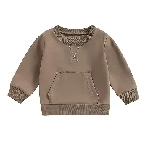Tsseiatte Toddler Baby Boy Girl Long Sleeve Crewneck Pullover Sweatshirt Sweater Outfits Solid Color Casual Clothes - TSSEIATTE