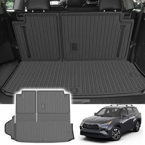 TTX LIGHTING Cargo Mat 2020-2025 Toyota Highlander bilan mos keladi, barcha ob-havo TPE yuk qoplamasi, suyanchiq Mat himoyachisi 7 o'rindiqli Highlander aksessuarlari (20-25 Highlander-2 in 1 Trunk Mat) - 3
