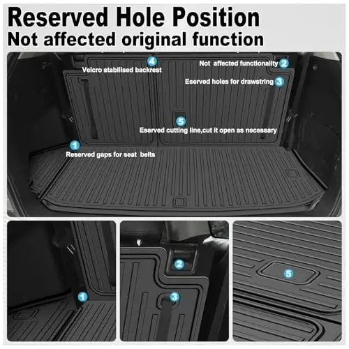 TTX LIGHTING Cargo Mat 2020-2025 Toyota Highlander bilan mos keladi, barcha ob-havo TPE yuk qoplamasi, suyanchiq Mat himoyachisi 7 o'rindiqli Highlander aksessuarlari (20-25 Highlander-2 in 1 Trunk Mat) - 4