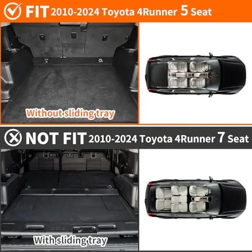 TTX LIGHTING Cargo Mat and Backrest Mats Compatible with Toyota 4Runner 2010-2024 Back Seat Protector Replacement for Toyota 4Runner 5 Seater Accessories (Not Fit Sliding Tray) - 6