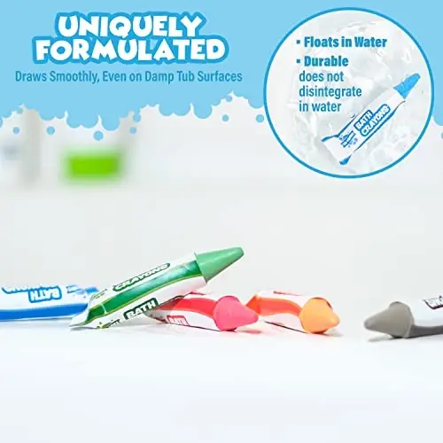 Tub Works® Smooth™ Bath Crayons Bath Toy, 12 Pack | Nontoxic, Washable Bath Crayons for Toddlers & Kids | Unique Formula Draws Smoothly & Vividly on Wet & Dry Tub Walls | Hexagon Grip Bathtub Crayons - 5