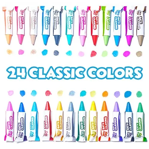 Tub Works® Smooth™ Bath Crayons Bath Toy, 24 Pack | Nontoxic, Washable Bath Crayons for Toddlers & Kids | Unique Formula Draws Smoothly & Vividly on Wet & Dry Tub Walls | Hexagon Grip Bathtub Crayons - TUB (1)