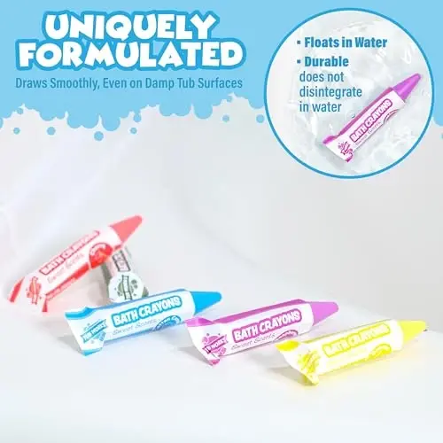 Tub Works® Sweet Scents Smooth™ Hammom uchun qalamlar, 12 dona | Toksik bo'lmagan, yuviladigan hammom qalamlari bolalar va bolalar uchun | Noyob formula ho'l va quruq vannalarning devorlarida silliq va yorqin chizadi | Xushbo'y qalamlar - 5