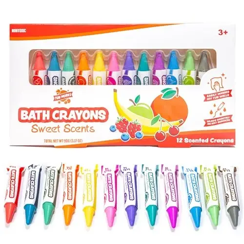 Tub Works® Sweet Scents Smooth™ Hammom uchun qalamlar, 12 dona | Toksik bo'lmagan, yuviladigan hammom qalamlari bolalar va bolalar uchun | Noyob formula ho'l va quruq vannalarning devorlarida silliq va yorqin chizadi | Xushbo'y qalamlar 