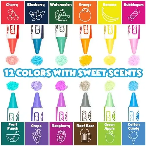 Tub Works® Sweet Scents Smooth™ Hammom uchun qalamlar, 12 dona | Toksik bo'lmagan, yuviladigan hammom qalamlari bolalar va bolalar uchun | Noyob formula ho'l va quruq vannalarning devorlarida silliq va yorqin chizadi | Xushbo'y qalamlar - 3
