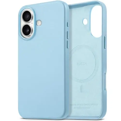 TUCCH Case for iPhone 16, [Magnetic Wireless Charging] Anti-Slip PU Leather Shockproof Phone Case, Slim Anti-Fingerprint Lightweight Protective Back Cover Compatible with iPhone 16 6.1