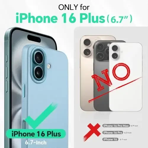 TUCCH Case for iPhone 16 Plus, [Magnetic Wireless Charging] Anti-Slip PU Leather Shockproof Phone Case, Slim Anti-Fingerprint Lightweight Protective Back Cover Compatible with iPhone 16 Plus, Sky Blue - 2