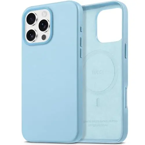 TUCCH Case for iPhone 16 Pro Max, [Magnit simsiz zaryadlash] Sirpanishga qarshi PU teri zarbga chidamli telefon qutisi, barmoq izlariga qarshi yengil himoya qopqog'i iPhone 16 Pro Max bilan mos keladi, Moviy osmon - 1