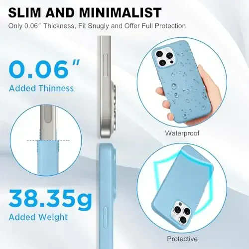 TUCCH Чехол для iPhone 16 Pro Max, [Magnetic Wireless Charging] Anti-Slip PU Leather Shockproof Phone Case, Anti-Fingerprint Lightweight Protective Cover Compatible with iPhone 16 Pro Max, Sky Blue - 6