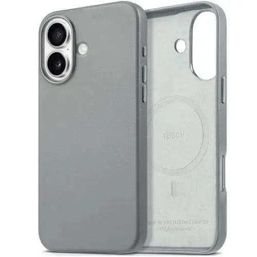 TUCCH Magnetic Case for iPhone 16, Wireless Charging PU Leather Anti-Slip Protective Back Cover, Slim Anti-Fingerprint Lightweight Shockproof Phone Case Compatible with iPhone 16 6.1