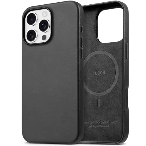 TUCCH Magnetic Case for iPhone 16 Pro Max, Wireless Charging PU Leather Anti-Slip Back Cover, Slim Anti-Fingerprint Lightweight Shockproof Case Compatible with iPhone 16 Pro Max 6.9