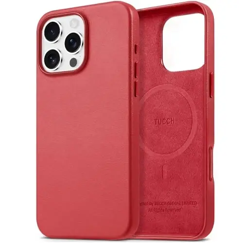 TUCCH PU Leather Case for iPhone 16 Pro Max, Magnetic Slim Case [Wireless Charging] Shockproof Anti-Slip Protective Phone Cover[Anti-Fingerprint] Compatible with iPhone 16 Pro Max 6.9