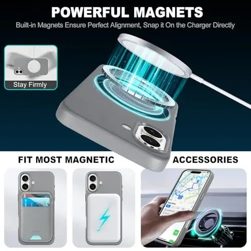 TUCCH iPhone 16 uchun magnitli g'ilof, simsiz zaryadlash PU teri sirpanishga qarshi himoya orqa qopqog'i, nozik barmoq izlariga qarshi yengil zarbga chidamli telefon g'ilofi iPhone 16 6.1