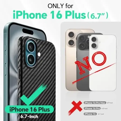 TUCCH Magnetic Case for iPhone 16 Plus, Protective Lightweight PU Leather Shockproof Anti-Slip Cover [Wireless Charging][Anti-Fingerprint] Compatible with iPhone 16 Plus 2024, Black Carbon Fiber - 2