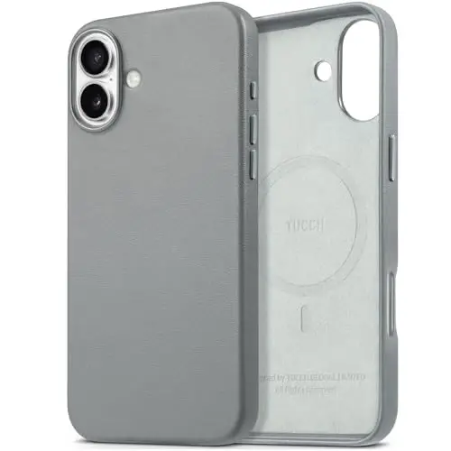 TUCCH Magnetic Case for iPhone 16 Plus, Wireless Charging PU Leather Anti-Slip Protective Back Cover, Anti-Fingerprint Lightweight Shockproof Phone Case Compatible with iPhone 16 Plus 6.7