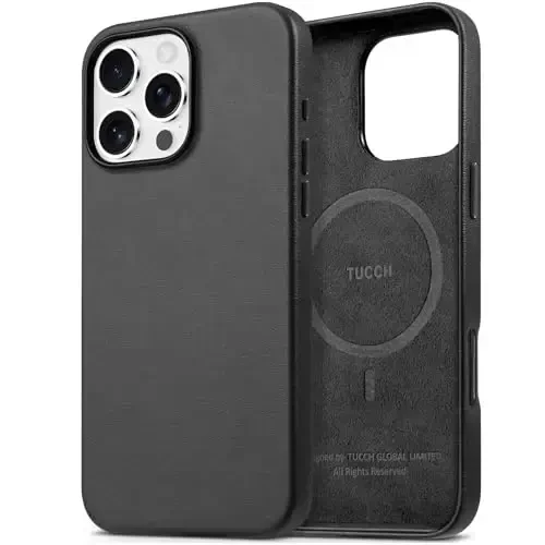 TUCCH Magnetic Case for iPhone 16 Pro Max, simsiz zaryadlash PU Charm Sirpanishga qarshi Orqa Qopqoq, Yupqa Barmoq iziga qarshi Yengil Zarba o'tkazmaydigan iPhone 16 Pro Max 6.9