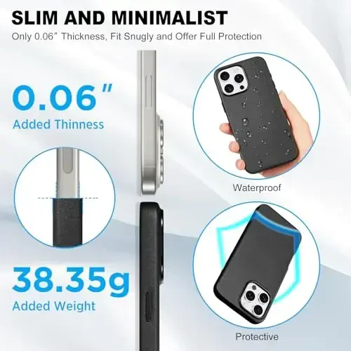 TUCCH Magnetic Case for iPhone 16 Pro Max, simsiz zaryadlash PU Charm Sirpanishga qarshi Orqa Qopqoq, Yupqa Barmoq iziga qarshi Yengil Zarba o'tkazmaydigan iPhone 16 Pro Max 6.9