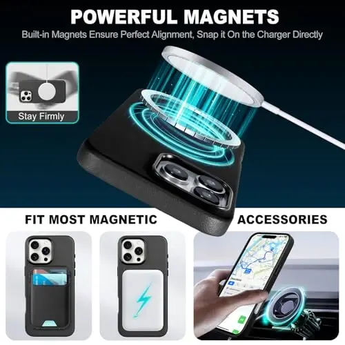 TUCCH Magnetic Case for iPhone 16 Pro Max, simsiz zaryadlash PU Charm Sirpanishga qarshi Orqa Qopqoq, Yupqa Barmoq iziga qarshi Yengil Zarba o'tkazmaydigan iPhone 16 Pro Max 6.9