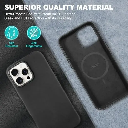 TUCCH Magnetic Case for iPhone 16 Pro Max, simsiz zaryadlash PU Charm Sirpanishga qarshi Orqa Qopqoq, Yupqa Barmoq iziga qarshi Yengil Zarba o'tkazmaydigan iPhone 16 Pro Max 6.9
