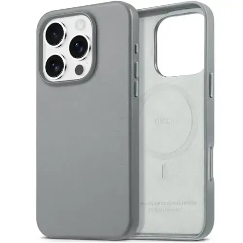 TUCCH Magnetic Case for iPhone 16 Pro, Wireless Charging PU Leather Anti-Slip Protective Back Cover, Anti-Fingerprint Lightweight Shockproof Phone Case Compatible with iPhone 16 Pro 6.3