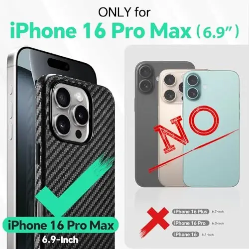 TUCCH Magnetic Case for iPhone 16 Pro Max, Protective Lightweight PU Leather Shockproof Anti-Slip Cover [Wireless Charging][Anti-Fingerprint] Compatible with iPhone 16 Pro Max, Black Carbon Fiber - TUCCH (1)