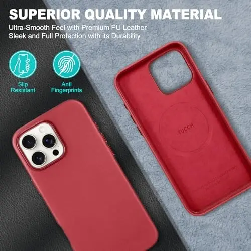 TUCCH PU Leather Case for iPhone 16 Pro Max, Magnetic Slim Case [Wireless Charging] Shockproof Anti-Slip Protective Phone Cover[Anti-Fingerprint] Compatible with iPhone 16 Pro Max 6.9