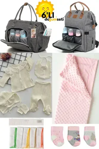 Tug'ilish to'plami Chaqaloqni parvarishlash uchun yelka va elkadan osiladigan sumka, kasalxonadan chiqish, adyol, 10 dona ro'molcha va 3 juft paypoq - Kulrang - 1
