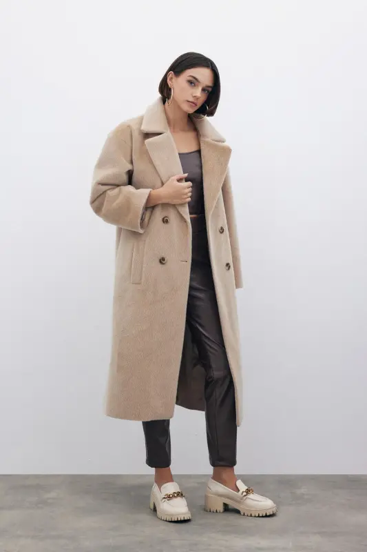 Tugmachali Duffle Palto - BEJ - SATEEN
