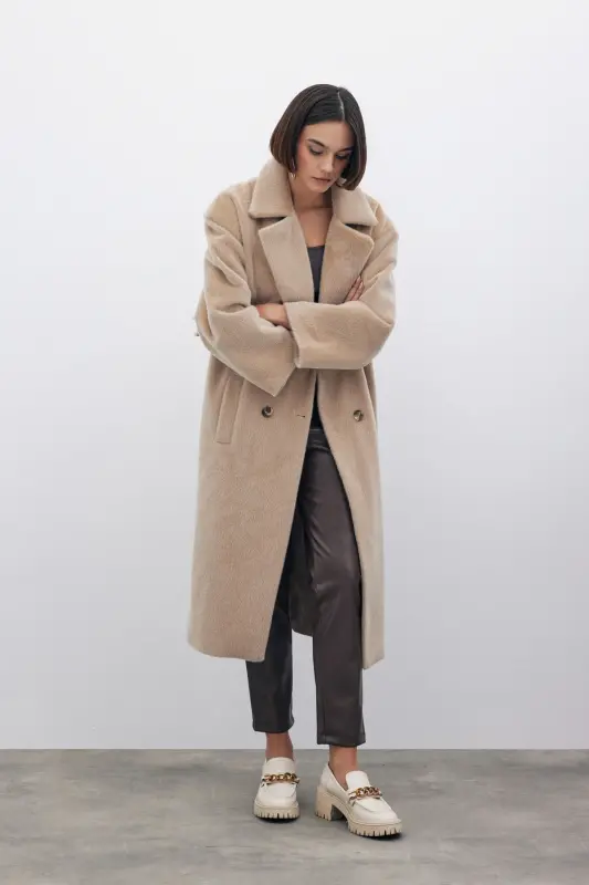 Tugmachali Duffle Palto - BEJ - 7