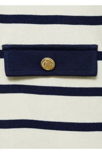Tugmali chiziqli hırka-Ekru - 6