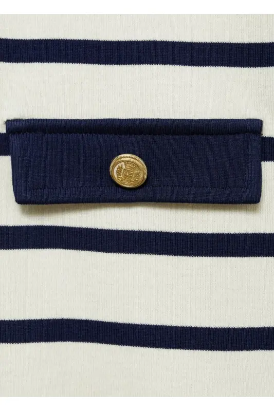 Tugmali chiziqli hırka-Ekru - 6