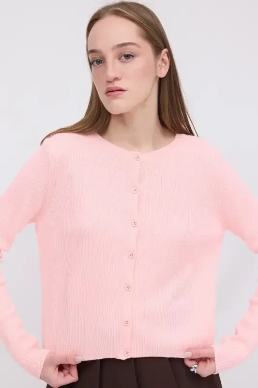 Tugmali Triko Hırka H10297-A9-PEMBE - 2