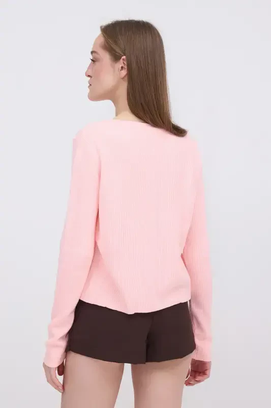 Tugmali Triko Hırka H10297-A9-PEMBE - 5