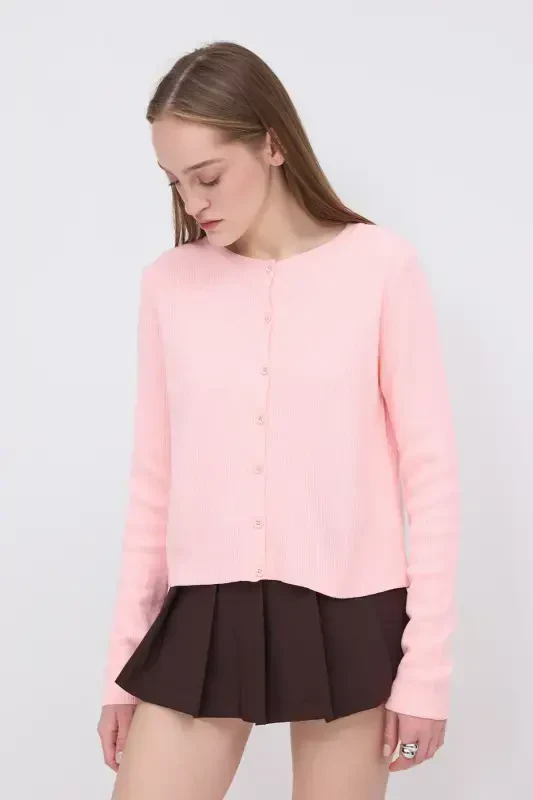 Tugmali Triko Hırka H10297-A9-PEMBE - 6