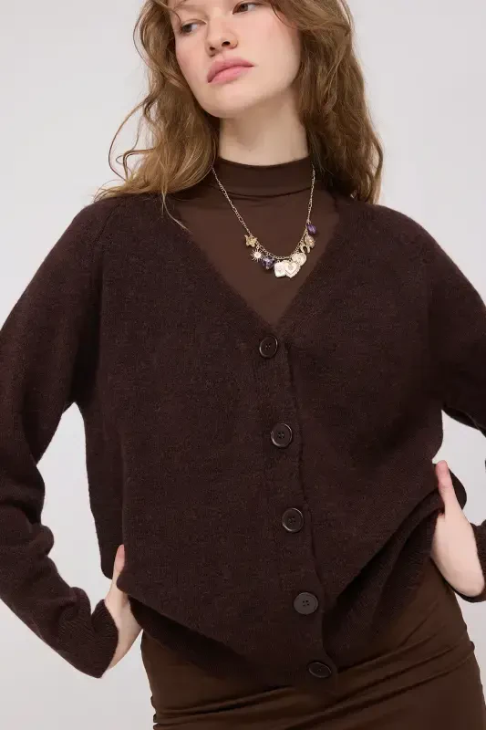 Tugmali Triko Hırka H3440-AcÄ± Kahve - 2