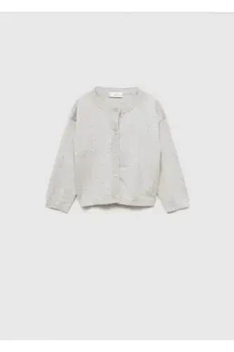 Tugmali triko kardigan - Ochiq kulrang melanj - 1