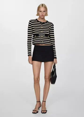 Tugmali yo‘l-yo‘q cardigan - Qora - MANGO (1)