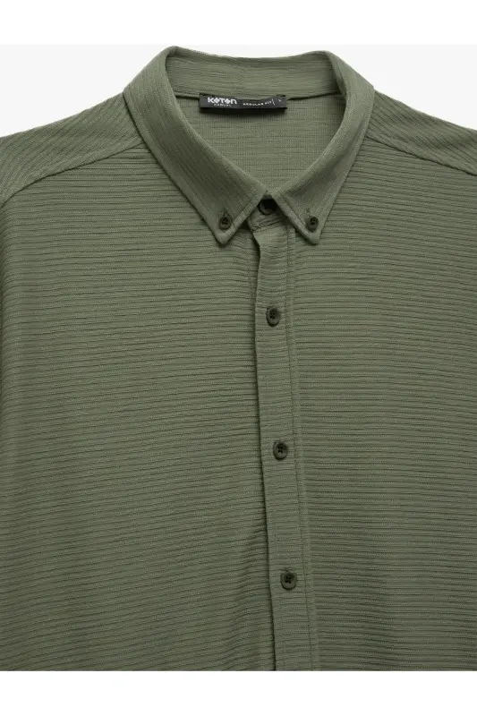 Tugmali yoqali teksturali viskoza aralash regular fit K - 6