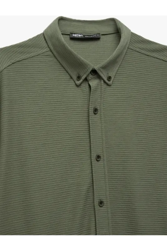 Tugmali yoqali teksturali viskoza aralash regular fit K - 6