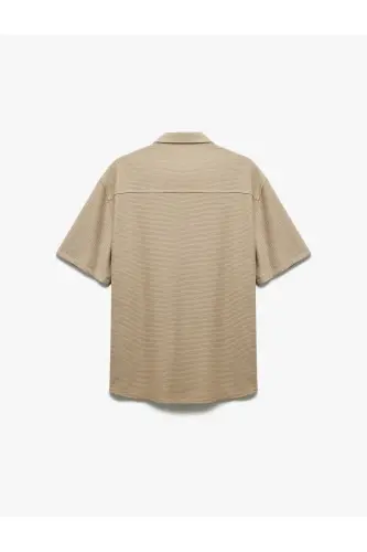 Tugmali yoqali teksturali viskoza bej erkaklar ko'ylagi 5sam60 - 4