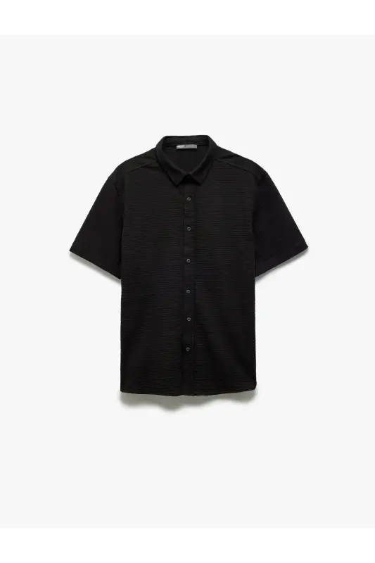 Tugmali yoqali to‘qimali regular fit klassik qisqa yengli - 3