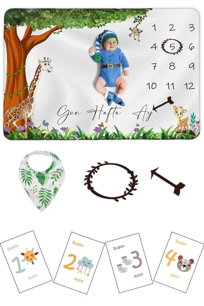 Tug'ruqdan chiqish Yangi tug'ilgan chaqaloq to'plami Fleece Xotira adyol, O'g'il Qiz Sovg'a Bolajon Hayvonli 5 dona 150x100sm - Modazone