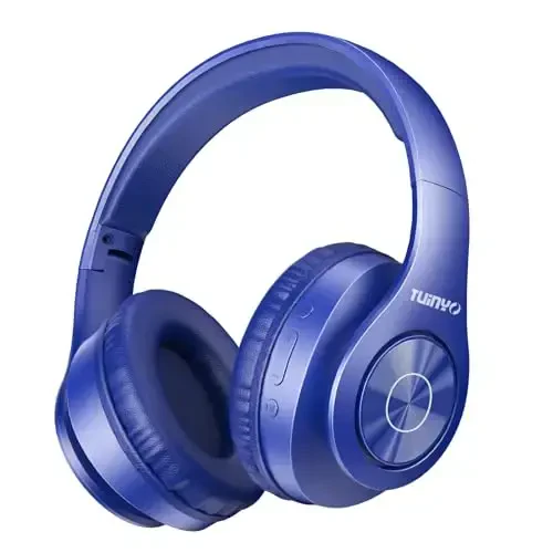 TUINYO Bluetooth Headphones Wireless, Over Ear Stereo Wireless Headset 40H Playtime with deep bass, Soft Memory-Protein Earmuffs, Built-in Mic Wired Mode PC/Cell Phones/TV-Dark Blue - 1