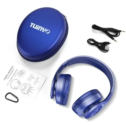 TUINYO Bluetooth Headphones Wireless, Over Ear Stereo Wireless Headset 40H Playtime with deep bass, Soft Memory-Protein Earmuffs, Built-in Mic Wired Mode PC/Cell Phones/TV-Dark Blue - 6